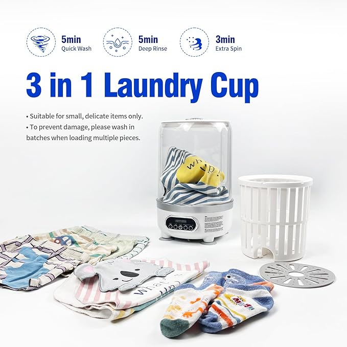 Underwear Washer, Portable Mini Washer, Spin-Dry & UV, 3 Liter Capacity/4000 mAh Battery, Type-C
