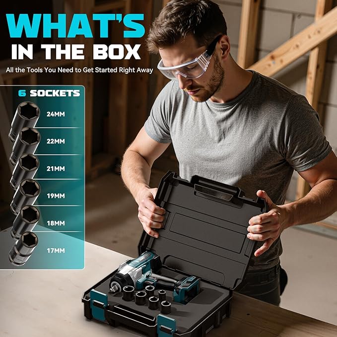 Cordless Impact Wrench 1/2" Compatible with Makita 18v Battery, 1700 Ft-lbs High Torque Impact Driver with 6Pcs Sockets & Storage Case, Impact Gun with 4 Modes & LED Light(Tool Only)