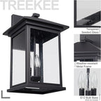 Treekee Large Outdoor Wall Light Fixture, 20 Inch Square Wall Lantern, 3- Light Exterior Sconce Lights, Porch Mount Lighting with Seeded Glass, Modern Black Lamps for Patio Front Door Entryway
