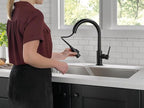 Delta Trinsic Matte Black Kitchen Faucet with Pull Down Sprayer, Modern Single Hole Kitchen Sink Faucet, Single Handle, Matte Black 9159-BL-DST