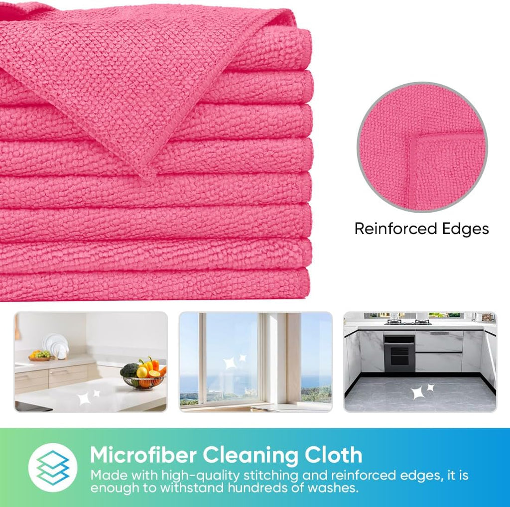 HOMEXCEL Pink Microfiber Cleaning Cloth, 24 Pack Cleaning Towels for Kitchen, Lint Free, Scratch-Free, Highly Absorbent, and Reusable Cleaning Rags for House, Window and Glass, Cars, 11.5 X11.5 inch