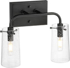 XiNBEi Lighting Bathroom Light Fixtures, Modern 2 Light Vanity Lights with Seeded Glass Matte Black Bath Wall Mount Fixture Over Mirror XB-W1283-2-MB