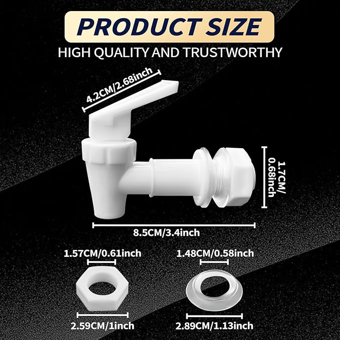 2 Pack Replacement Cooler Faucet Water Dispenser Tap Set BPA Free Plastic Spigot Water Beverage Lever Pour Dispenser Valve Water Crock Water Tap（2 White）