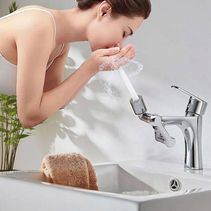 1080° Swivel Faucet Extender, 2 PCS Sink Aerator Attachment with Dual Spray Modes, Rotatable Robotic Arm for Kitchen and Bathroom, Splash Filter Extension for Hand, Face, and Hair Washing