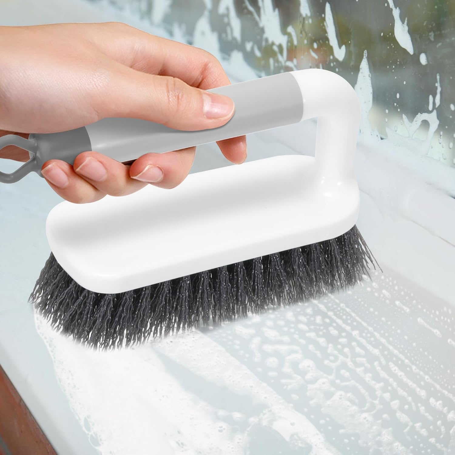 SetSail Scrub Brush, Small Cleaning Brushes with Handle, Comfort Grip Shower Scrubber for Cleaning Bathroom, Tub, Kitchen, Sink, Floor, Carpet, 2 Pack (Grey)