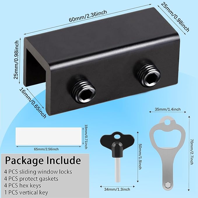 Sliding Window Locks (12 Sets), Security Window Locks with Keys, Adjustable Aluminum Sliding Window Stops, Easy Installation Without Drilling, for Vertical and Horizontal Sliding Windows