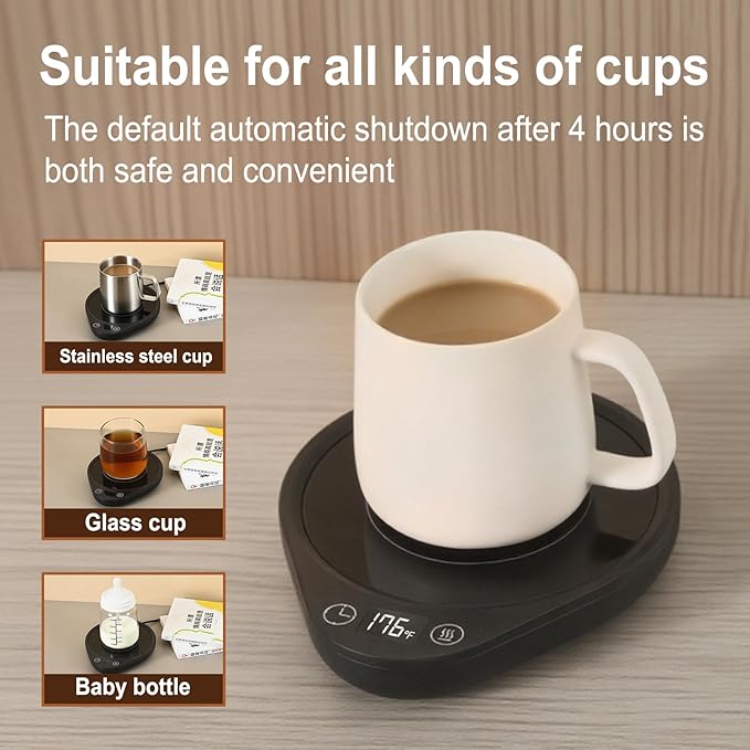 Coffee Mug Warmer Fast Heating, Auto Shut-Off, for Desk. 3 Temp Settings & 2-12H Timer. Keeps Beverages/Coffee Warm. Ideal Coffee Gift, for Offices,Travel & Corporate Gifts.
