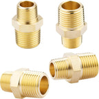 KOOTANS 1/2 NPT x 3/8 NPT Male Solid Brass Hex Nipples, Heavy Brass Pipe Adapter Fittings Reducing Nipple Connectors 4Pieces