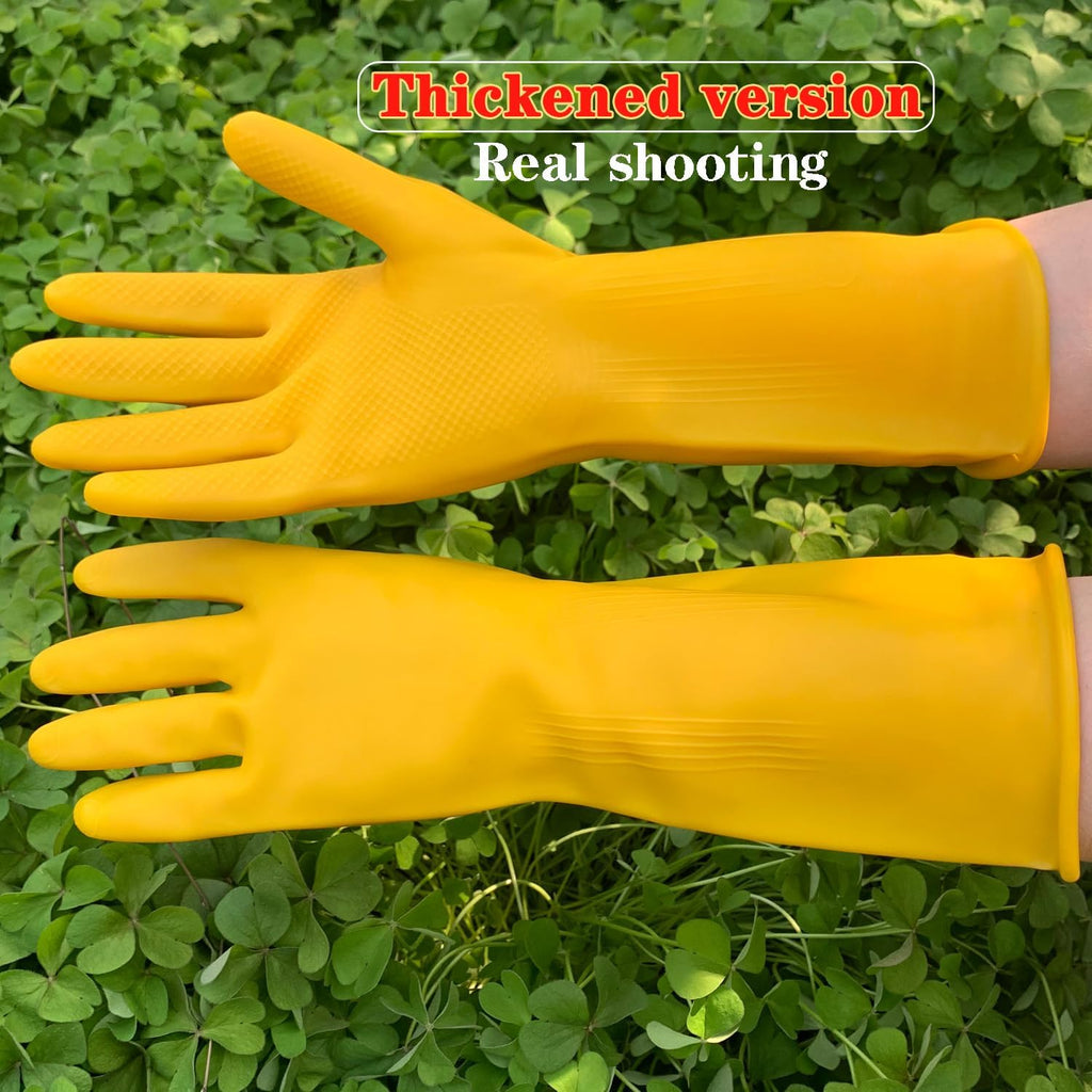 8 Pairs Reusable Household Cleaning Gloves, Rubber Kitchen Dishwashing Gloves,Extra Thickness, Long Sleeves, for Washing Dishes, Pet Care(Large, Yellow)
