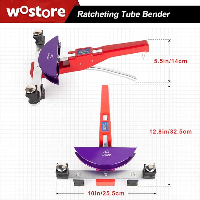 Wostore Tube Bender Kit Includes 1/4-7/8 Sizes Refrigeration Ratcheting Tubing benders Hand Tool Color Aluminium Alloy Replacement Head