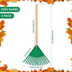 Macarrie Pack of 3 Kids Rakes with Hardwood Handle Lawn Garden Rake for Kids Gifts to Sweep Fall Leaves in Lawn and Tidying up The Garden Made of Wood and Plastic, 34.6 Inch (Green)