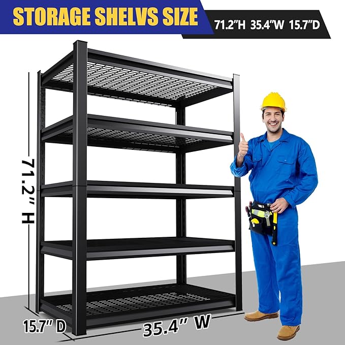 71"H Garage Shelving-3000LBS 5 Tier Storage Shelves,Adjustable Heavy Duty Metal Shelving Unit and Storage Large Wire Rack,Utility Steel Shelf For Shop Warehouse Industrial Pantry Basement 71"x35"x16"