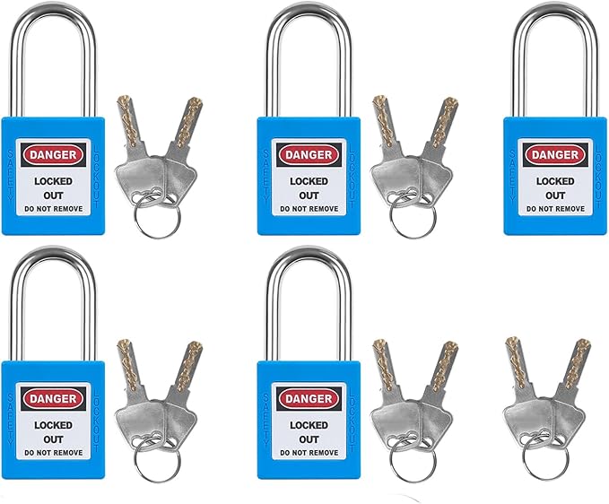 5pcs Blue Loto Locks Set - Keyed Different, 2 Keys Per Lock, OSHA Compliant Safety Padlocks for Electrical Lockout Tag Out Kits