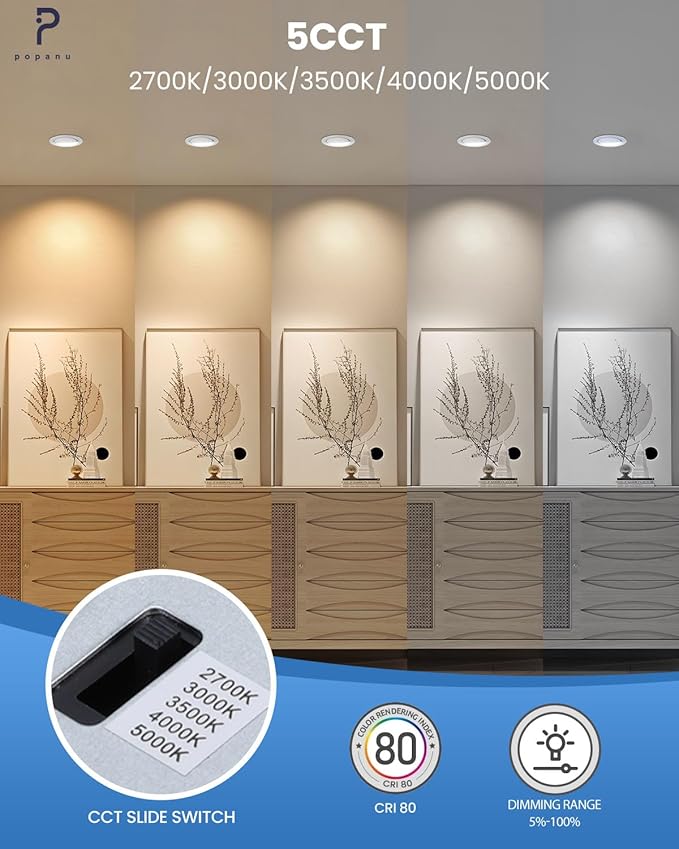 6-Inch Gimbal Recessed Light - 12W 90° Tilt & 360° Rotation, 5CCT (2700K-5000K), IC Rated LED Eyeball Recessed Lighting, for Sloped Ceilings, Soffit Light, Hallyway，Kitchens, White 6 Pack