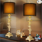 Table Lamps Set of 2 for Living Room, 3-Way Dimmable Touch Buffet Lamps with USB A+C Ports, Gold Leaf Finish Bedside Lamps with Black Linen Shades, Modern Nightstand Lamp for Bedroom Office Entryway
