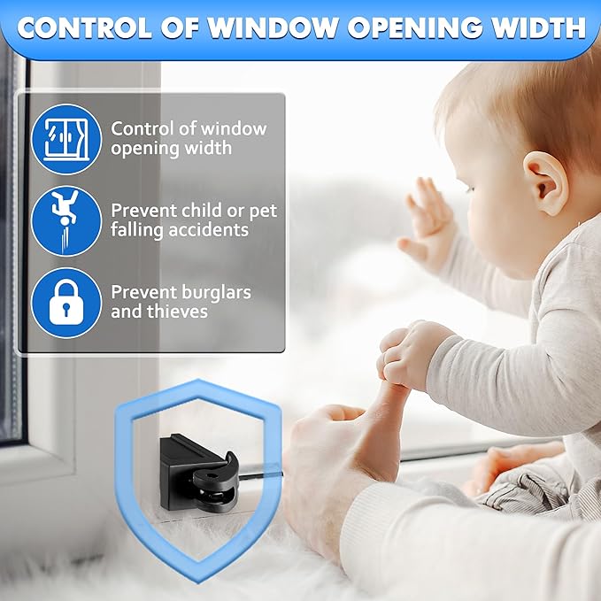 5 Pack Window Locks, Diecast Durable Design, Compatible with Horizontal and Vertical Window, Fit 1/16 inch(0.16cm) up to Wide Rail Easy Installation, Enhanced Safety (Black)