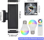 wowlite Smart Up and Down Lights Outdoor 2 Pack, RGBCW Exterior Lighting Fixtures WiFi App Control 2700K-6500K Ambience Wall Sconce Light Color Changing, Black Exterior Lights for House Porch Patio