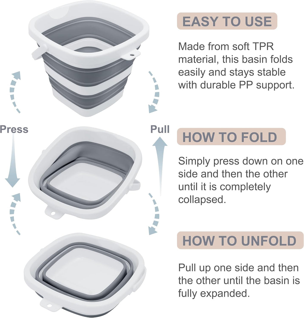 Small Collapsible Bucket, 1.4Gal/5L BPA-Free - Foldable Water Pail for Car Washing, Camping, Beach - Portable Lightweight Storage for Outdoor, RV, Travel (Grey)