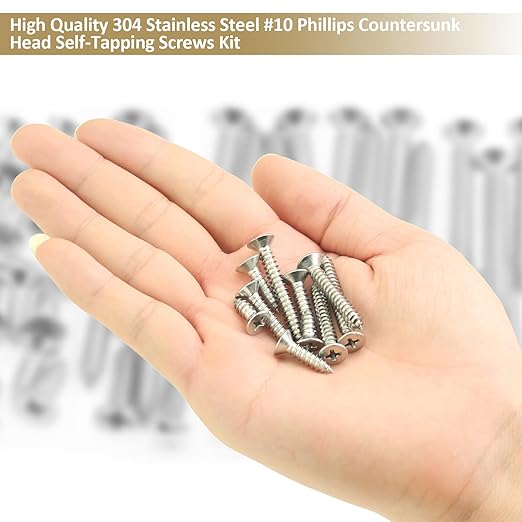 112 Pieces #10 x 1/2" 3/4" 1" 1-1/4" 1-1/2" Phillips Countersunk Head Self-Tapping Screws, Wood Screws Assortment Kit, 304 Stainless Steel