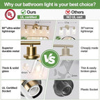 4-Light Bathroom Light Fixtures, Brushed Brass Modern Vanity Lights with Cyan Glass Shades, Bathroom Wall Lamp for Mirror Kitchen Living Room