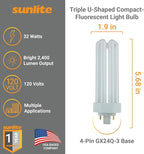Sunlite CFL Plug-in PLT 4-Pin Triple Tube Light, 32 Watts, 4-Pin GX24q3 Base, 2400 Lumens, 3500K Neutral White, 10 Pack