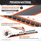 Renietco Magnetic Socket Organizer, 3-Piece Heavty Duty Aluminum Socket Holder, Socket Rail for Tool Box, Premium Quality 360° Swivel Socket Rack Kit with 40 Clips for 1/2, 3/8, 1/4-Inch(Orange)