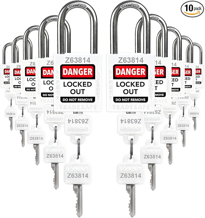 TRADESAFE Lockout Tagout Locks Set - 10 White Loto Locks, Keyed Alike Lockout Locks, 2 Keys Per Lock, OSHA Compliant Lock Out Tag Out Padlocks