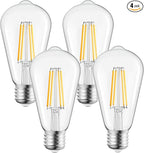 Brightown 4 Pack LED Edison Bulbs, 6W, Equivalent 60W, High Bright 2700K Warm White,750 Lumens, Non-Dimmable, E26 Medium Base ST58 Antique Filament Bulbs with 83+ CRI for Ceiling Fan Bathroom Porch