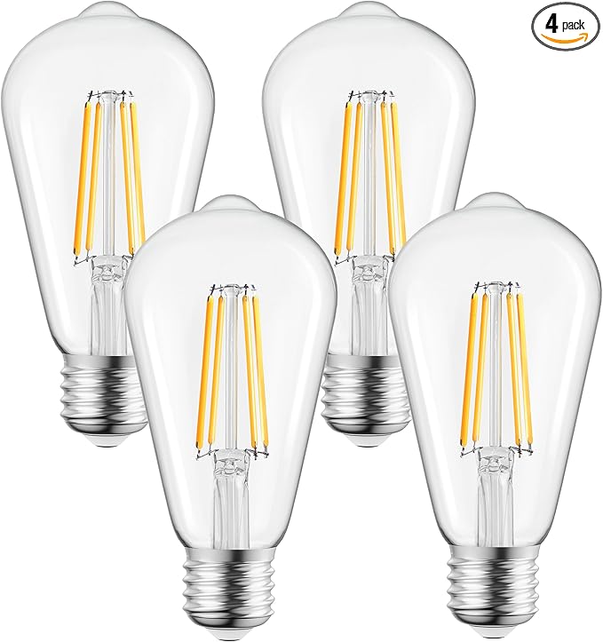 Brightown 4 Pack LED Edison Bulbs, 6W, Equivalent 60W, High Bright 2700K Warm White,750 Lumens, Non-Dimmable, E26 Medium Base ST58 Antique Filament Bulbs with 83+ CRI for Ceiling Fan Bathroom Porch