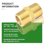 TAISHER 10PCS Brass Pipe Fitting Adapter, Hex Nipple,3/8-Inch Male Pipe x 3/8-Inch Male Pipe