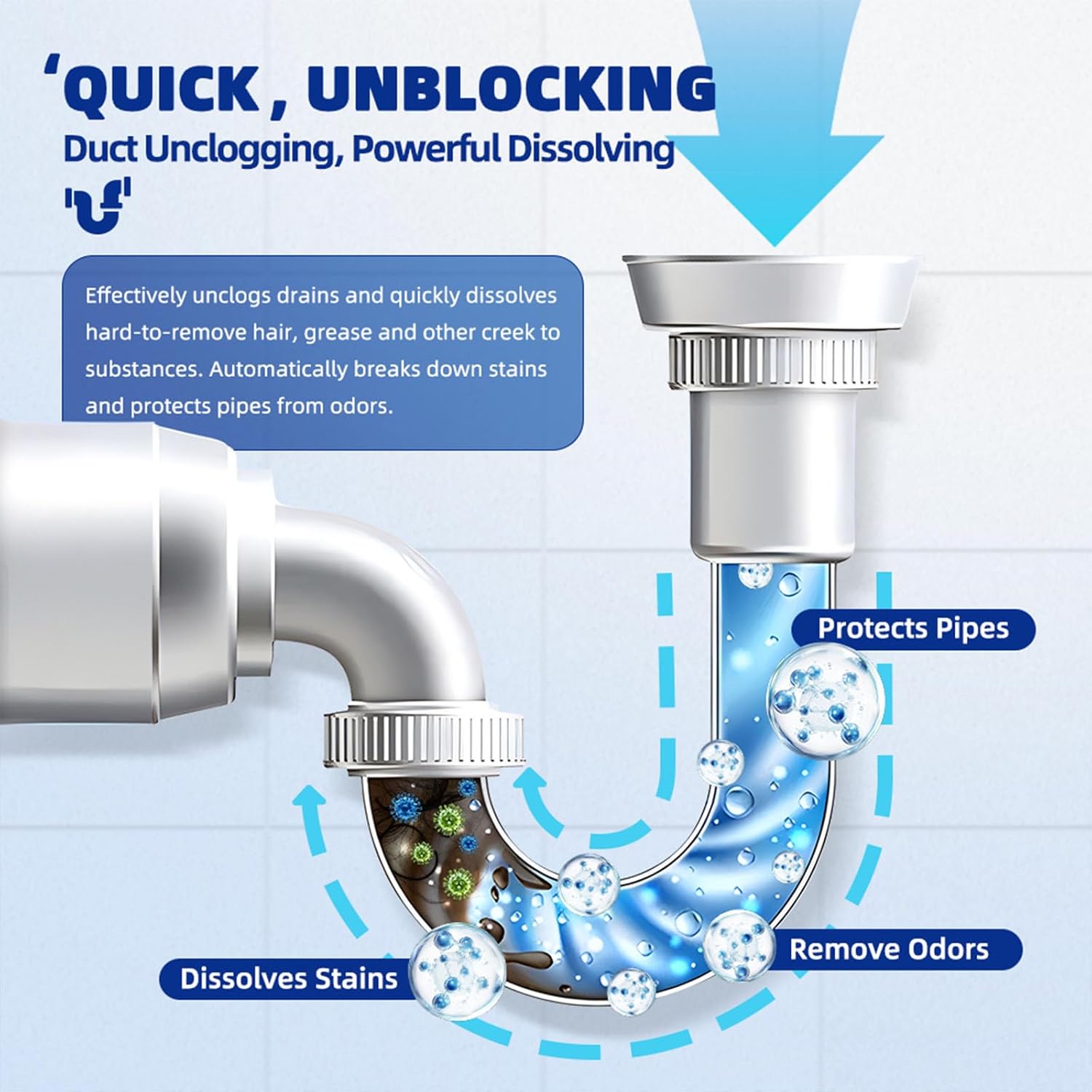 Liapu 3pcs Drain Clog Remover, Pipeline Dredging Agent, Powerful Quick Cleaning Drain Toilet Cleaner Tool, Unclog Toilet Clog And Kitchen Sink Pipe Unblocker Powder