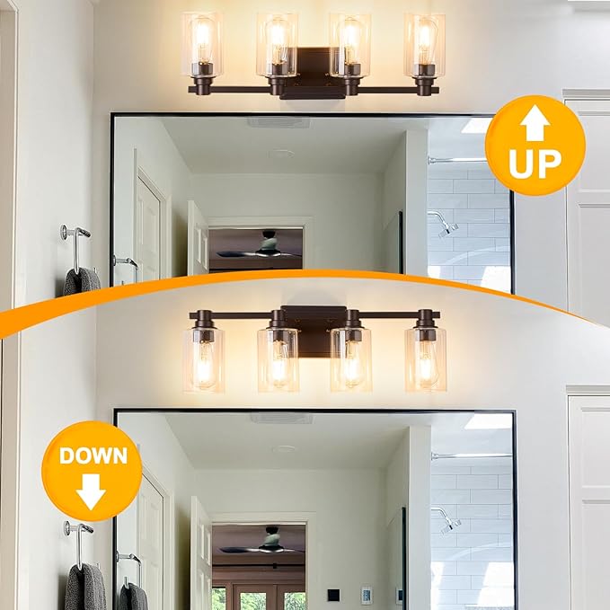 4 Lights Bathroom Lighting Fixtures Over Mirror Oil Rubbed Bronze Bathroom Vanity Light Fixture Farmhouse Vanity Light Vintage for Bedroom Living Room Hallway