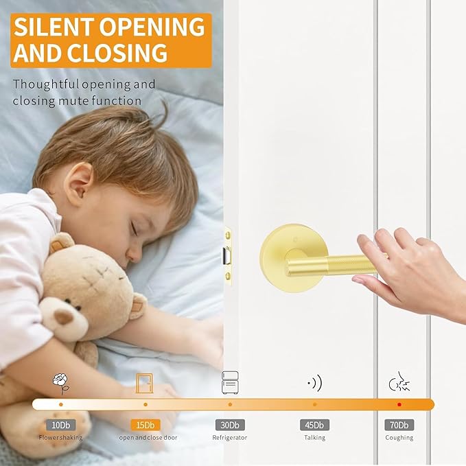 Amerdeco 5 Pack Brushed Gold Door Handles Interior, Knurled Privacy Door Handles with Lock,Heavy Duty Gold Door Lever for Bedroom or Bathroom, Reversible Keyless for Left Right Handed Doors AM0016