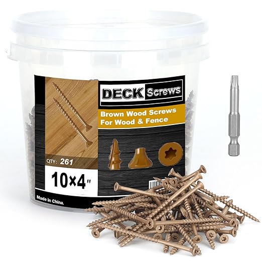 Deck Screws #10 x 4’’, T25 Star Torx Drive Flat Head Wood Screws, Brown, 5lb