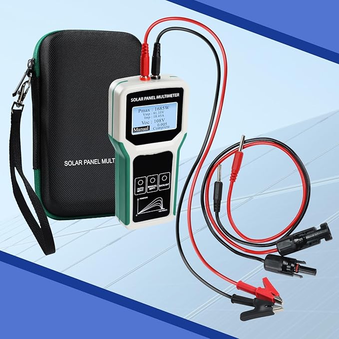 1800W Solar Panel Tester Photovoltaic Multimeter with Smart MPPT Detection for Solar PV Panel Data & Troubleshoot Measures, 24V | 48V | 120V Systems Overload Protection for PV Systems, Data Analysis
