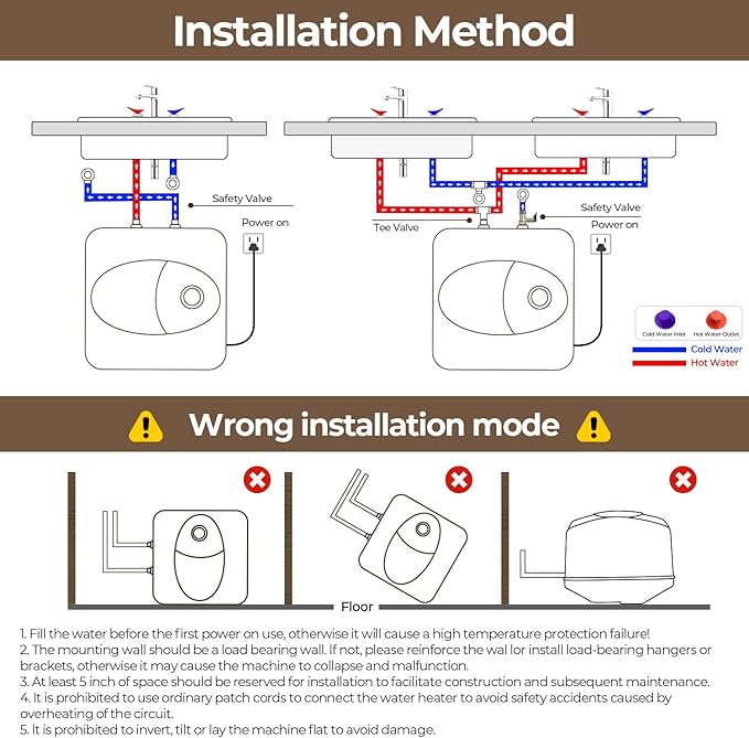 4 Gallon Electric Tank Water Heater, 120V 1500W Under Sink Instant Hot Tank Water Heater for RV, Camper, Kitchen, Food Truck, Wall or Floor Mounted, Black