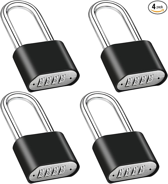 4pcs Combination Lock, 4-Digit Heavy Duty Combo Lock, Combination Padlock Outdoor Waterproof Gate Locks for Outdoor Fence, Locker, Sheds, Gym, Gate Hasps(4pcs, Long Shackle)