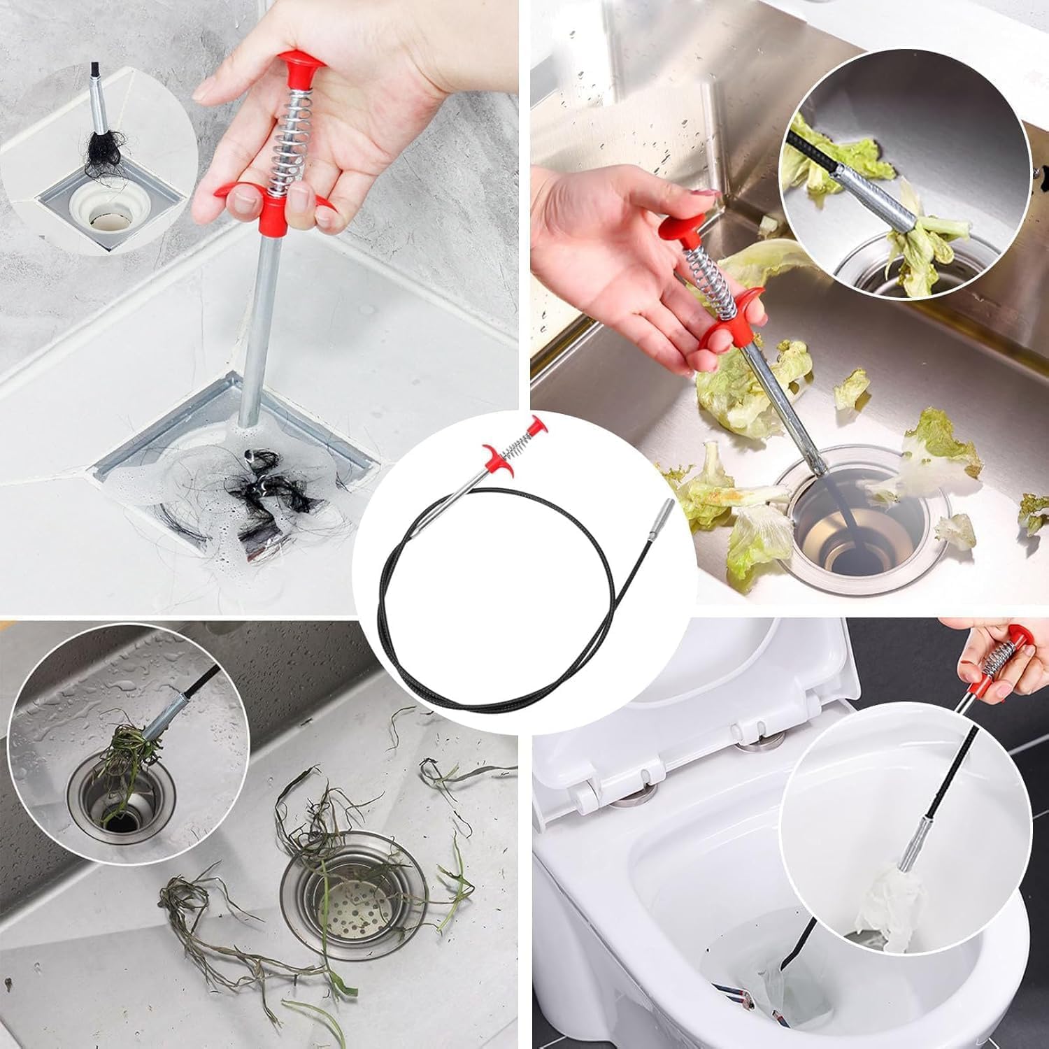 Drain Snake,76 inch Flexible Grabber Claw Pick Up Reacher Tool,Drain Clog Remover - Gutter Cleaning Tools for Home Sink, Bathroom Tub,Drain, Toilet, Tight Spaces