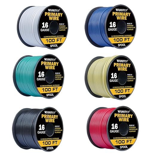 16 Gauge Wire Combo, 6 Vibrant Colors, 100ft Rolls (600ft Total) - Copper Clad Aluminium, Flexible & Insulated, Ideal for Auto, Home Theatre, 12V Projects