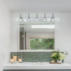 Modern Glass Crystal Vanity Light - Vintage Bathroom Lighting Fixtures Over Mirror, 5 Light Vanity Lights, G9 Bulb (35.43 Inch, Chrome)