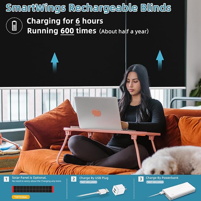 SmartWings Motorized Smart Blinds with Remote, Custom Automatic 100% Blackout Roller Shade Compatible with Alexa/Homekit/Google, Electric Smart Blinds for Indoor Windows, Vinyl Black