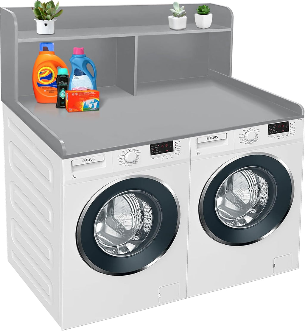 Royxen 2-Tier Washer Dryer Countertop,19.5"H Wood Washer and Dryer Topper with Storage Shelf,Laundry Countertop Over Washer Machine, Universal Fit for Laundry Room Organization (Grey,54"W X 27.5"D)