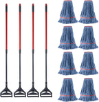 Matthew 4 Set&4 Replacement Commercial&Residential Mop Heavy Duty Industrial Mops w/Adjustable Side-Gate Handle(Quick-Change Gripper) Looped-End String Wet Cotton Mop for Home,Office,Warehouse