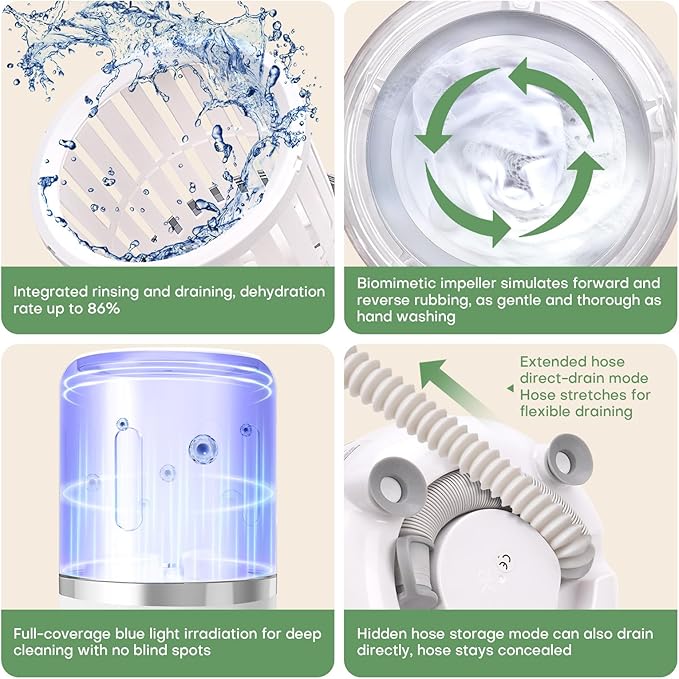 Roliwils Underwear Washing Machine | Automatic Mini Washing Machine, Portable spin dry | For underwear, socks, baby clothes | mini washing machine for travel, dorm, RV | Saves water and time