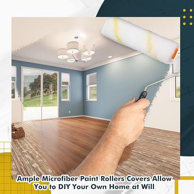 Leumoi 100 Pcs Paint Roller Covers 1/2 x 4 Inch Microfiber Paint Roller Covers Paint Brush Cover Small Roller Nap Mini House Painting Supplies for Painting Wall DIY Household Tool (Yellow White)