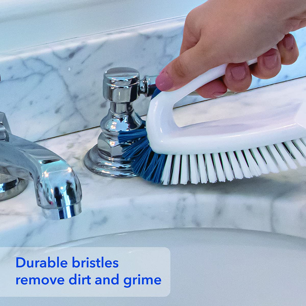 Unger Multi-Purpose Counter and Fixture Scrub Brush, Non-Slip Small Household Cleaning Supplies, Removes Dirt and Grime from Bathroom Sinks, Kitchen Countertops, and Faucets