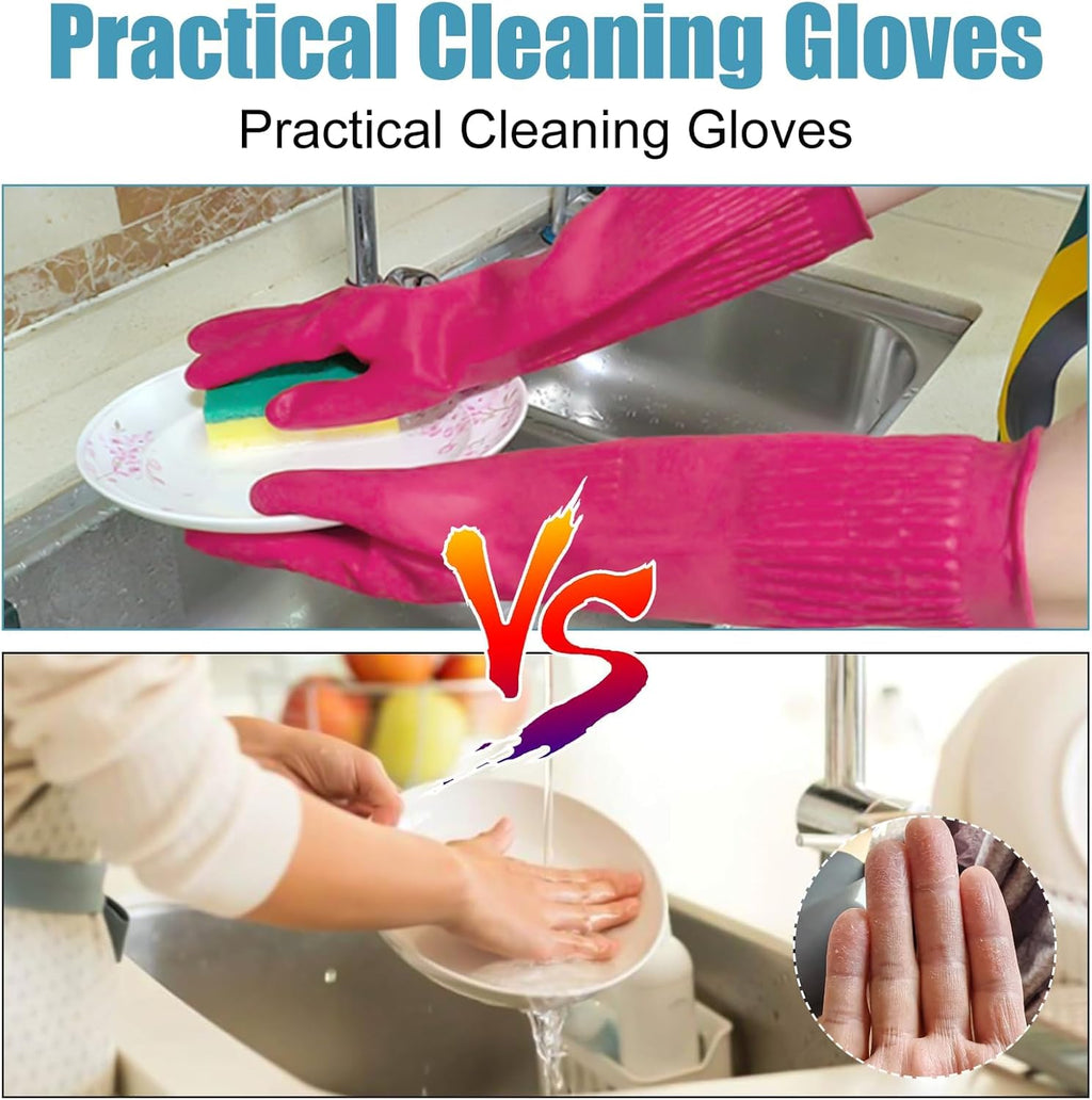 Rubber Dishwashing Gloves, 3 Pairs Reusable Gloves for Dishwashing, Non-Slip Kitchen Glove, Water Resistant Household Glove for Kitchen Bathroom (Medium, Green+Pink+Yellow)