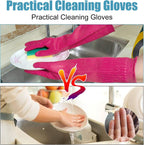 Rubber Dishwashing Gloves, 3 Pairs Reusable Gloves for Dishwashing, Non-Slip Kitchen Glove, Water Resistant Household Glove for Kitchen Bathroom (Medium, Green+Pink+Yellow)