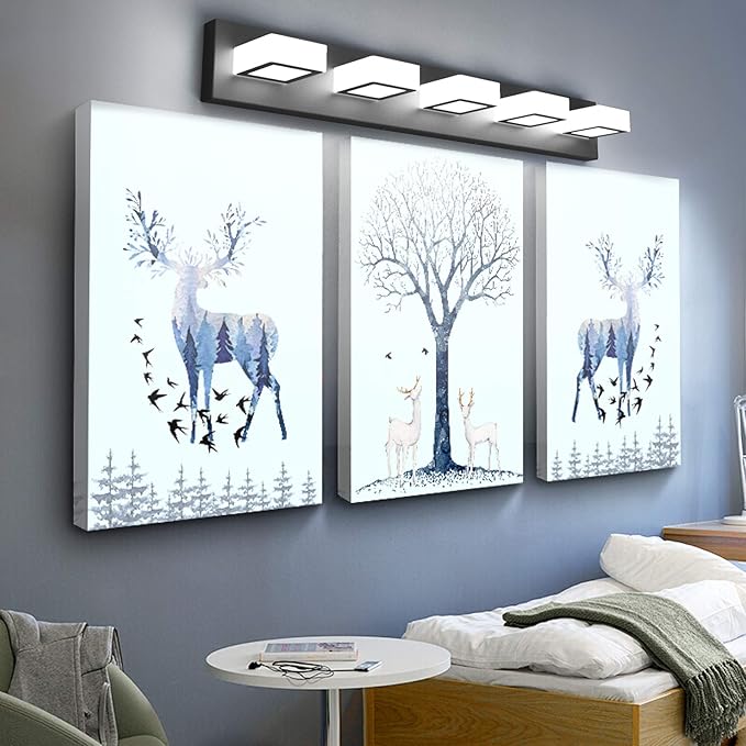 Ralbay LED Modern Black Vanity Lights 5 Lights Acrylic Matte Black Bathroom Vanity Lights Over Mirror