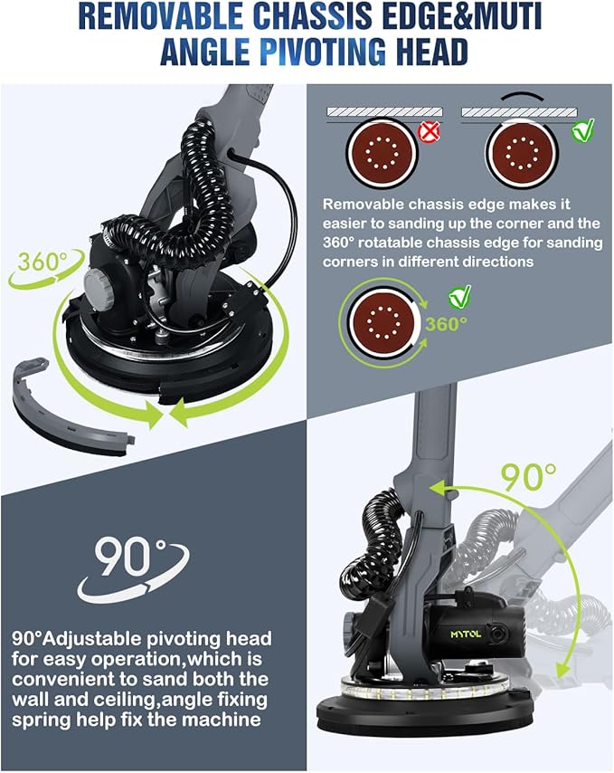 Drywall Sander, 7.2A Electric Drywall Sander with Vacuum Dust Collection, LED Light, 6 Variable Speed Digital Display 900-1800RPM, Foldable & Extendable Handle (GREY)